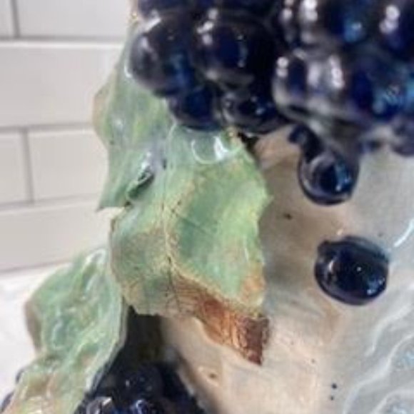 Vintage 3 Dimensional Hand Painted Grape Vase, 15.50"h - Picture 8 of 10